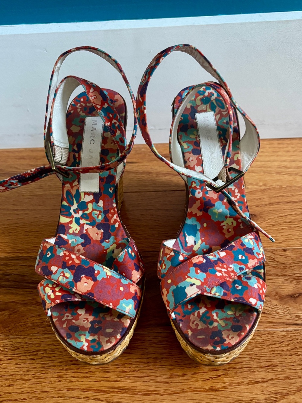 Vintage, Designer Marc Jacob’s floral wedge platform sandals